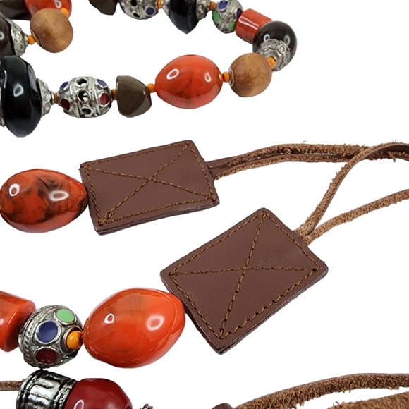 Vintage Boho Belt Art Beads Leather Retro Hippie Bohemian Colorful Orange